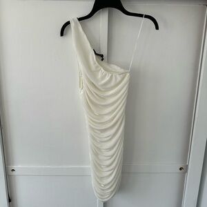 REVOLVE x Lioness “The Goddess” White Ruched One-Shoulder Mini Dress • Size XS
